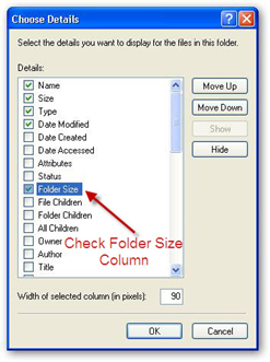 windows file explorer show folder size